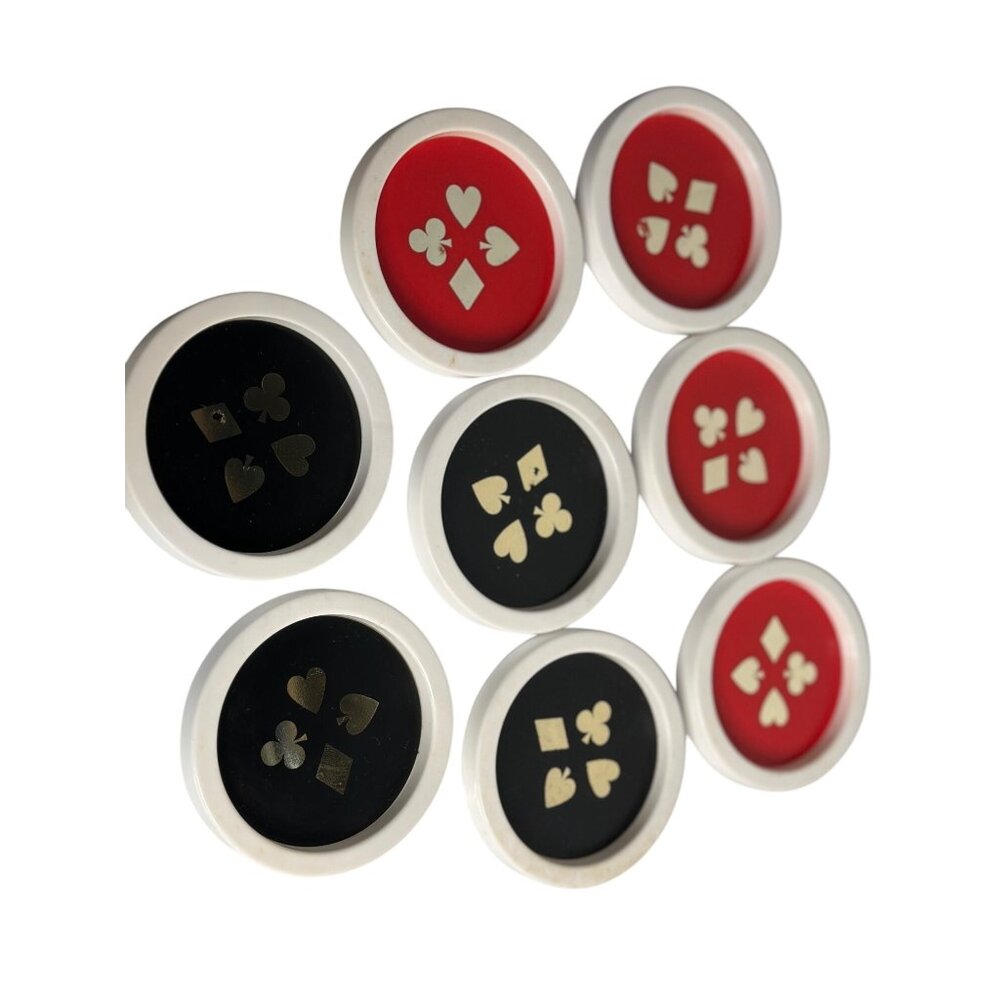 VTG Playing Card Suits Drink Coasters Set of 8 Plastic‎ Red Black USA Made 3.5"